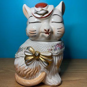 Rare McCoy Design Gold Vintage Ceramic White Cat w/ Gold Trim
